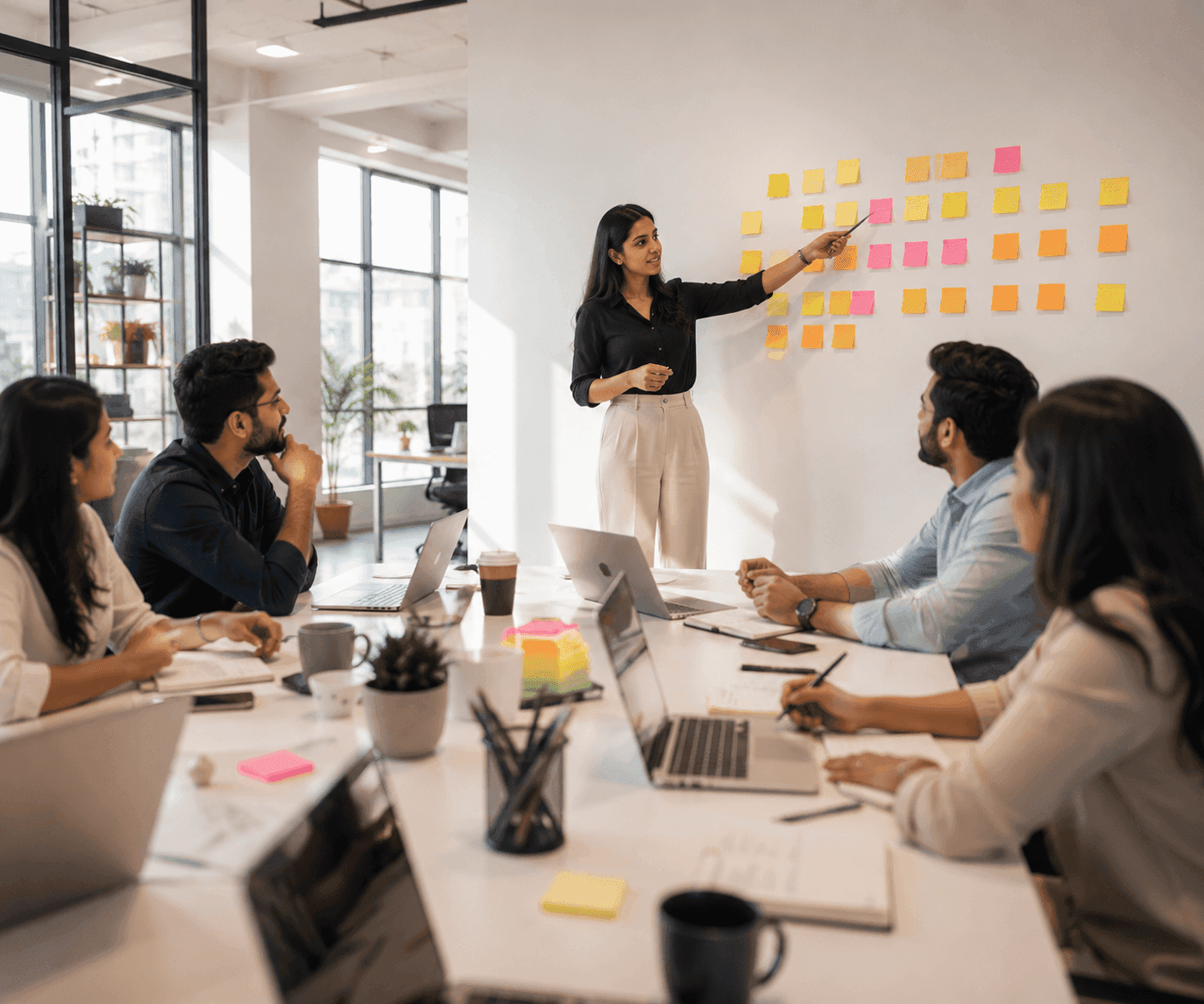 Enterprise teams collaborating with management systems